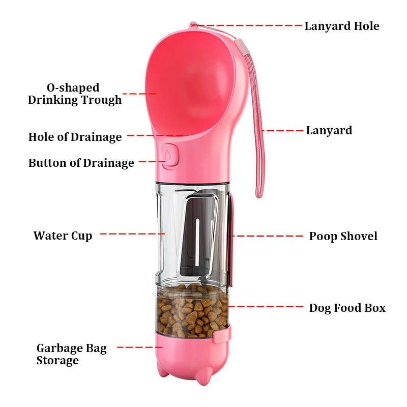 4 In 1 Pet Bottle - HOW DO I BUY THIS Pink / 300ml with food box